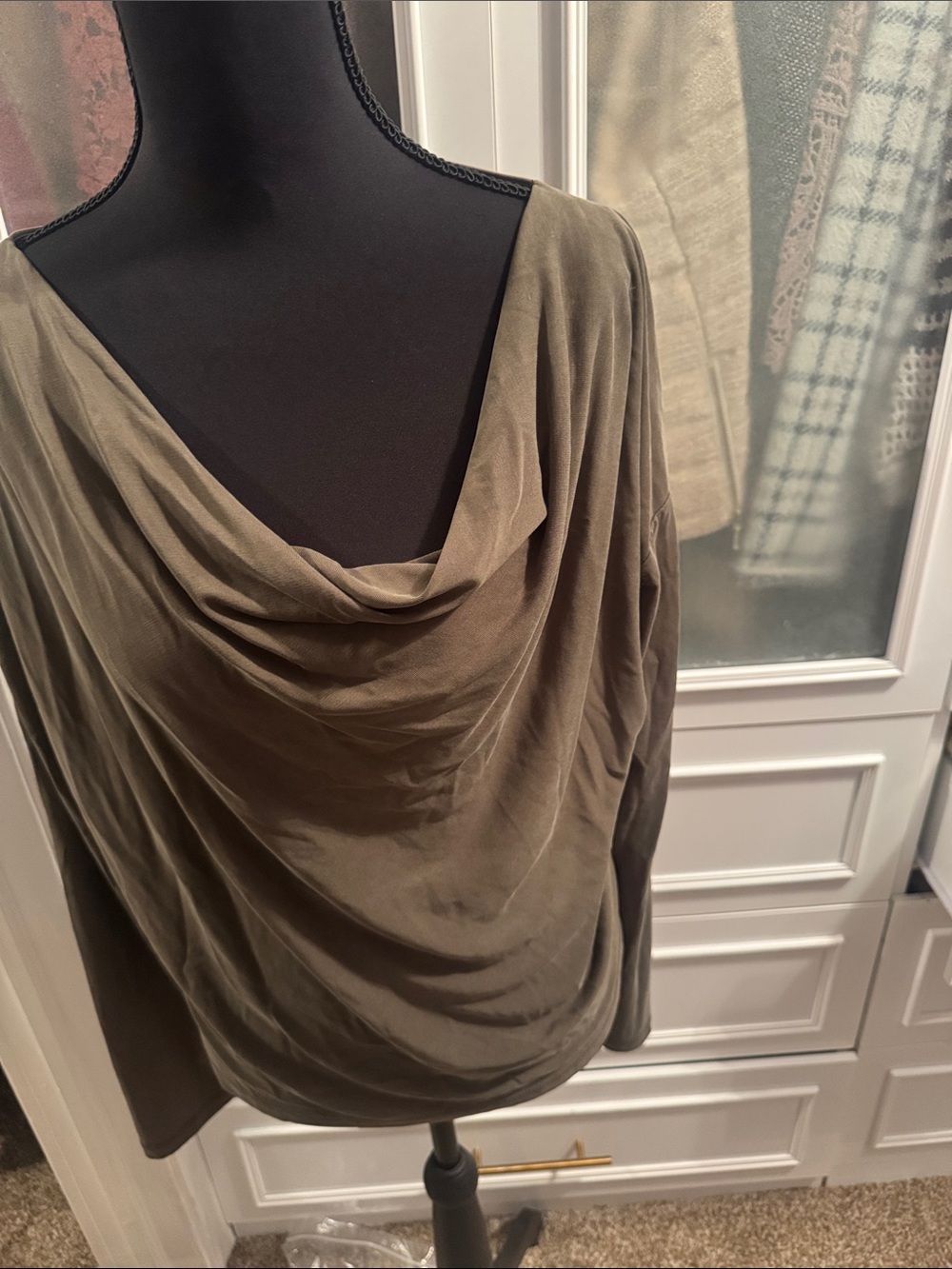 Draped Cowl Neck Top in Olive Green